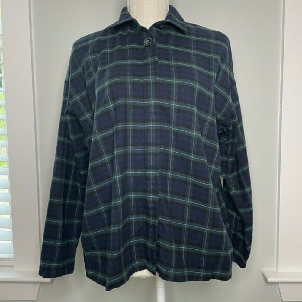Madewell Flannel Plaid Blue Green Long Sleeve Button Down Shirt Women's Size XS